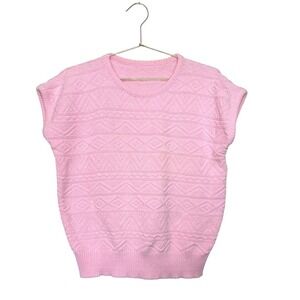Pink Geometric Knit Sweater Vest Crew Neck Sleeveless Vintage Style Pink Vest